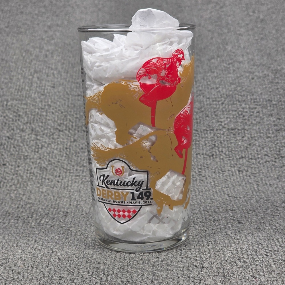 Kentucky Derby 149 Official Mint Julep Glass Gold Red Winner List 2023 12oz